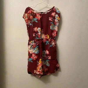 Gap kids girls small floral fall colors dress burgundy red short sleeves